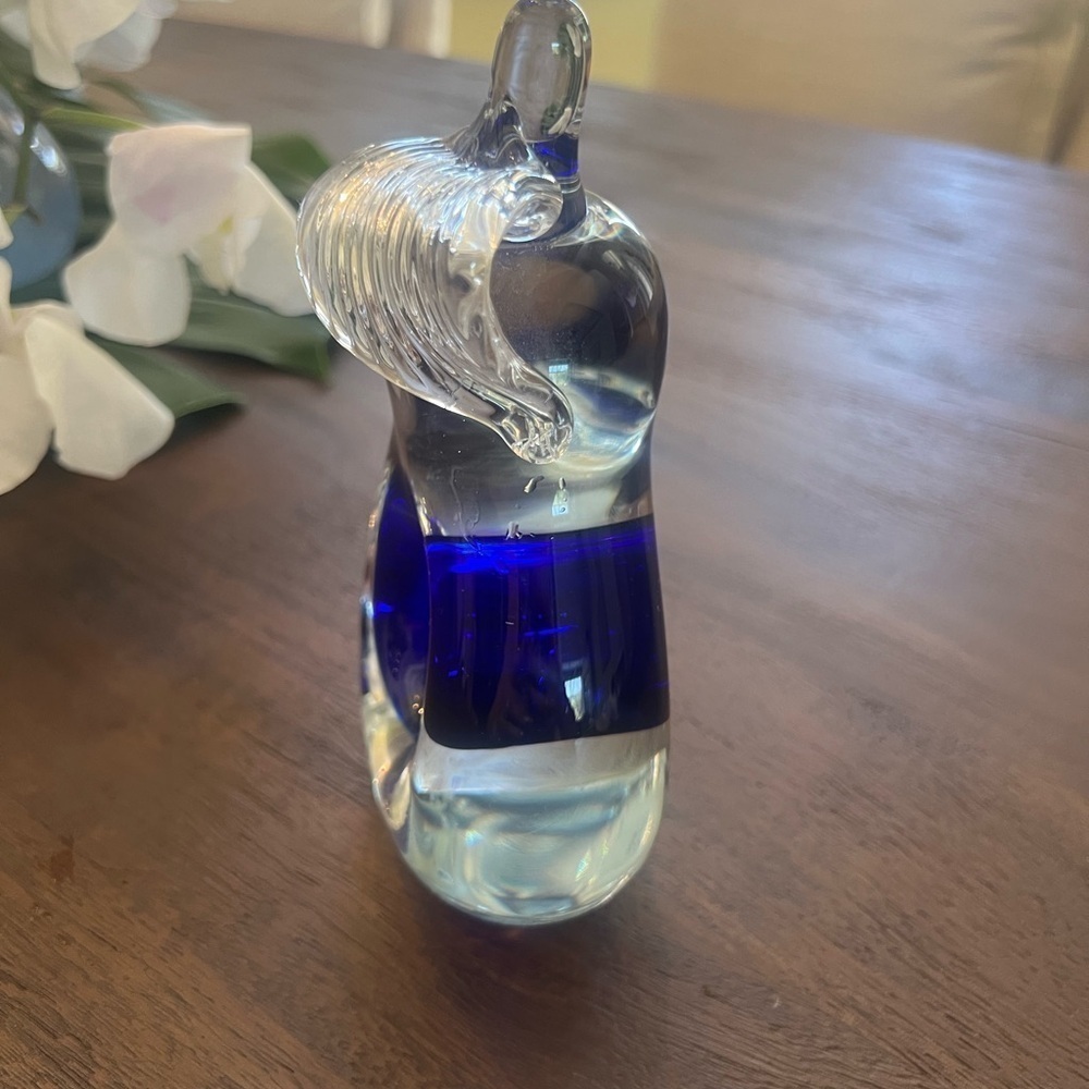 Art glass pair. Applied leaf  cobalt blue, polished base - Picture 9 of 10